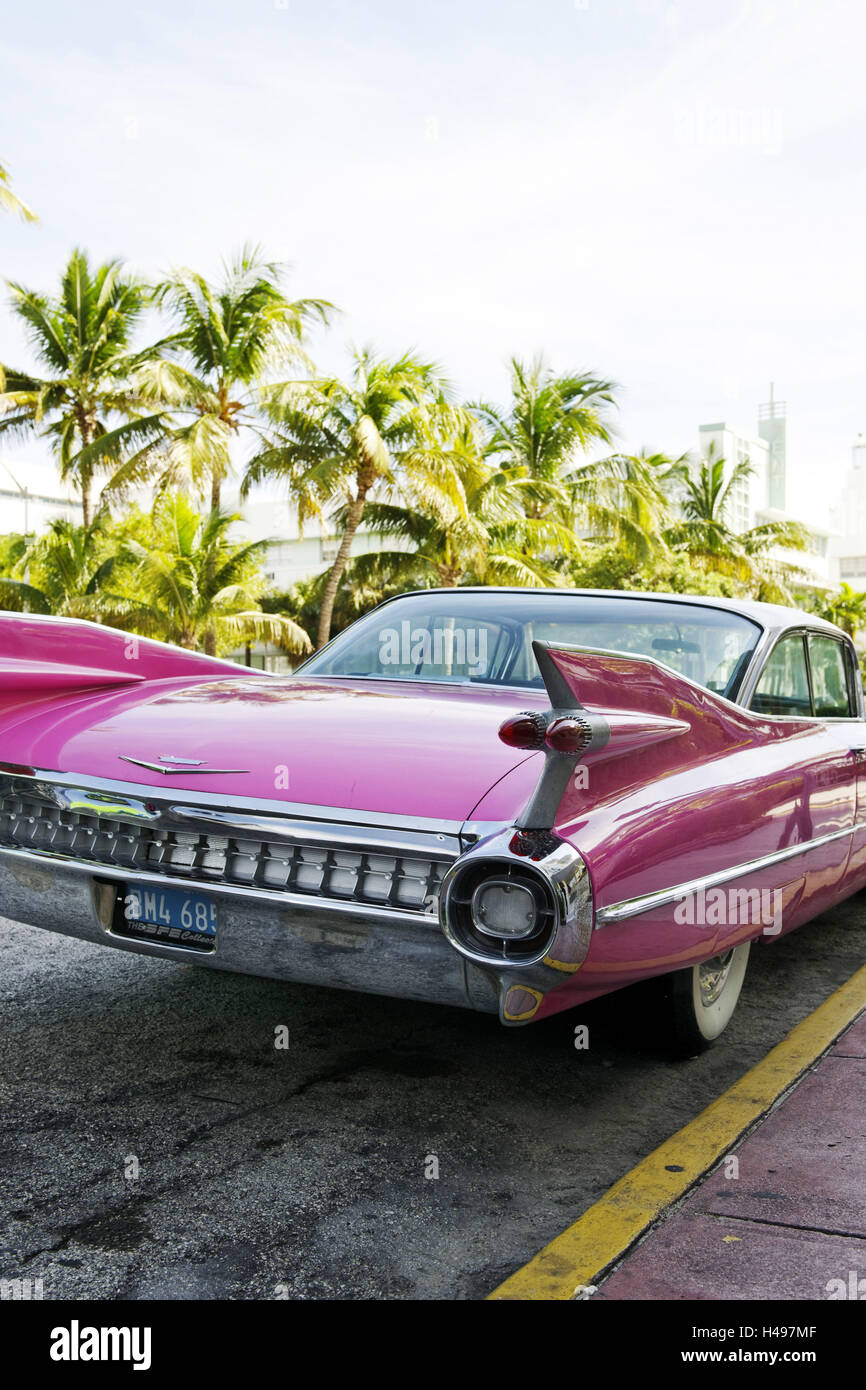 Chevrolet auto d'epoca, il 50s, cinquanta, American auto d'epoca, Ocean Drive e South Beach di Miami, Art Deco District, Florida, STATI UNITI D'AMERICA, Foto Stock