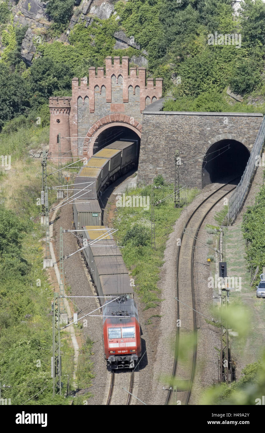 In Germania, in Renania Palatinato, Loreley, treno, tunnel, Foto Stock