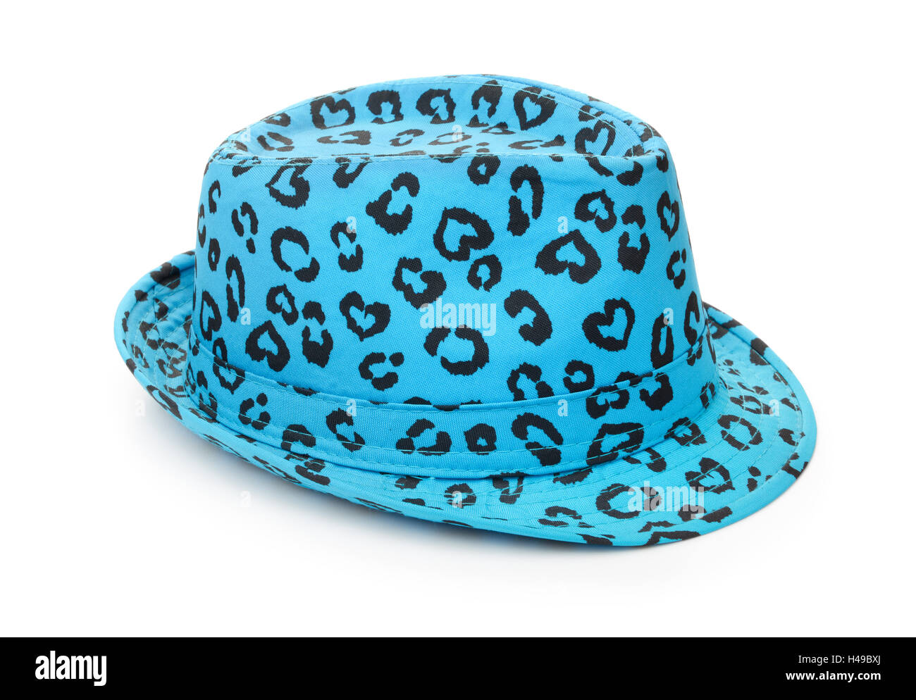 Blue Spotted trilby hat isolato su bianco Foto Stock