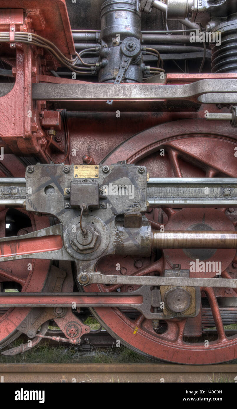 Locomotiva a vapore, ruote a razze, Foto Stock