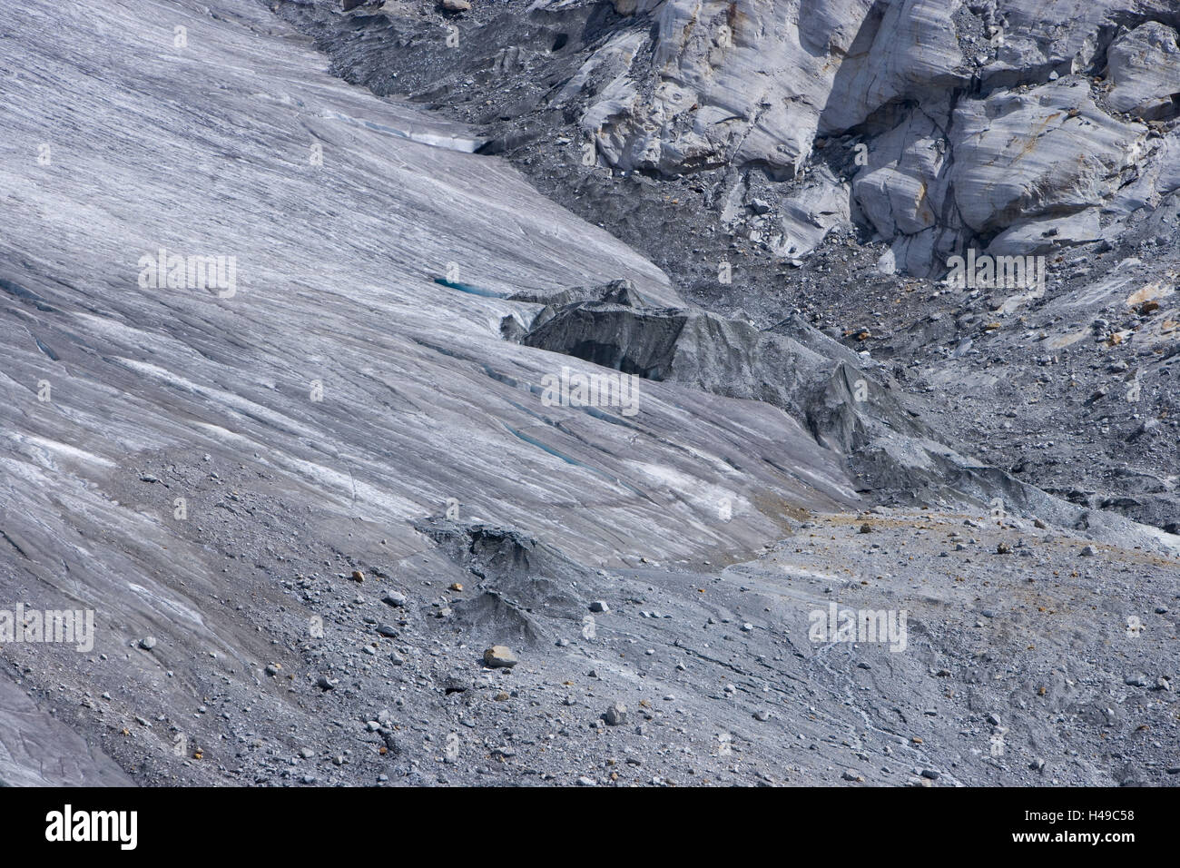 La Svizzera, Vallese, cerio-debolmente, foundling del ghiacciaio, il ghiacciaio fading, Foto Stock