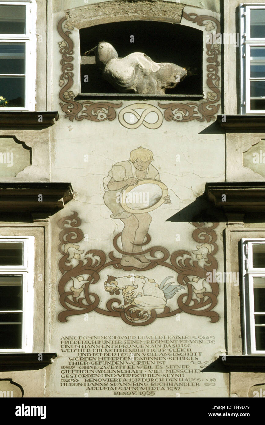 Austria, Vienna, lane Schönlatern 7, affresco del basilisco house, Foto Stock