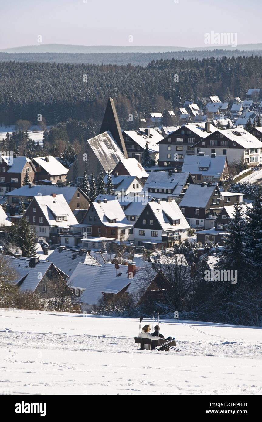 Germania, Bassa Sassonia, Harz (mountain range), Braunlage (città), case, inverno, Foto Stock