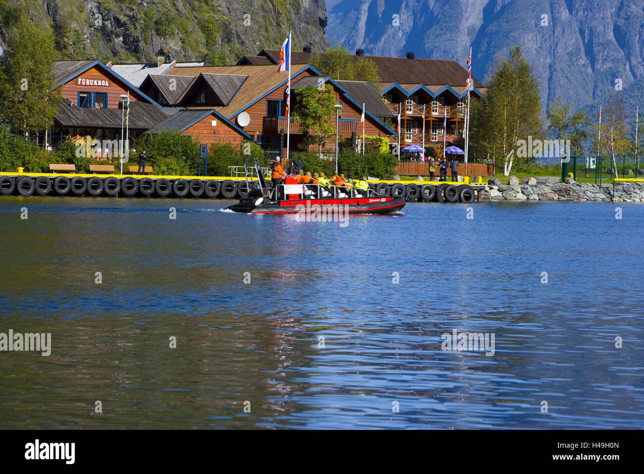 La Scandinavia, Norvegia, Aurlandsfjord, case, Foto Stock