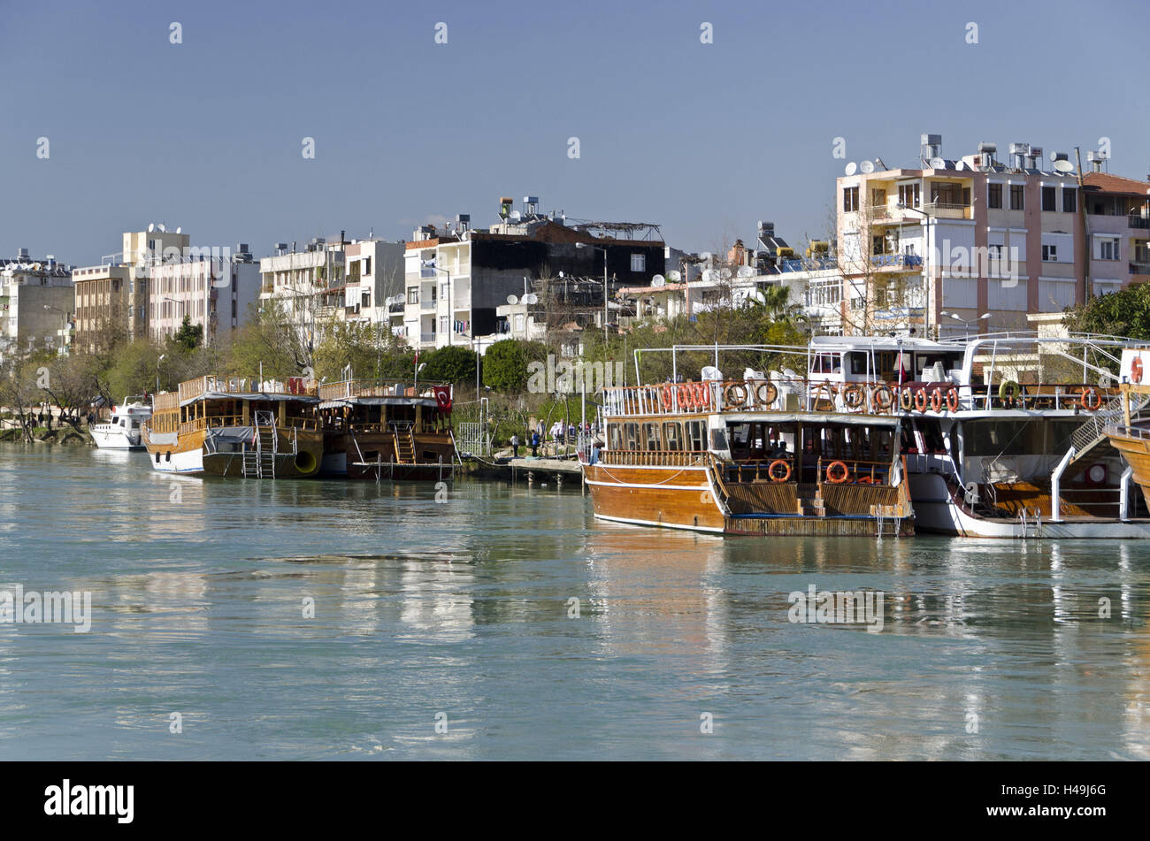 La Turchia, south coast, provincia di Antalya, Manavgat, fiume, imbarcadero, sulla nave, escursione, Foto Stock