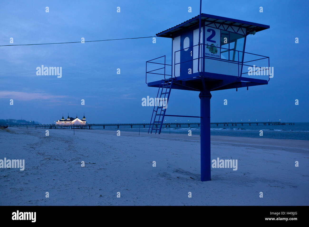 Usedom, Ahlbeck, pier, crepuscolo, Foto Stock