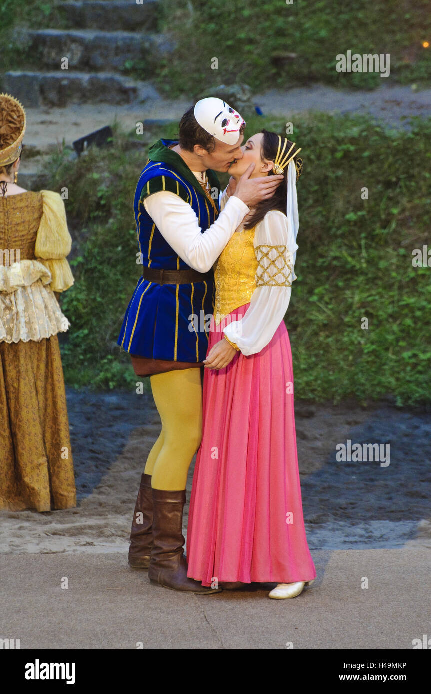 Open Air Theatre, rock set cinematografico Rathen, prestazioni "Romeo e Giulietta" della terra i set cinematografici Radebeul, Svizzera Sassone, Svizzera Sassone, Sassonia, Germania, Foto Stock