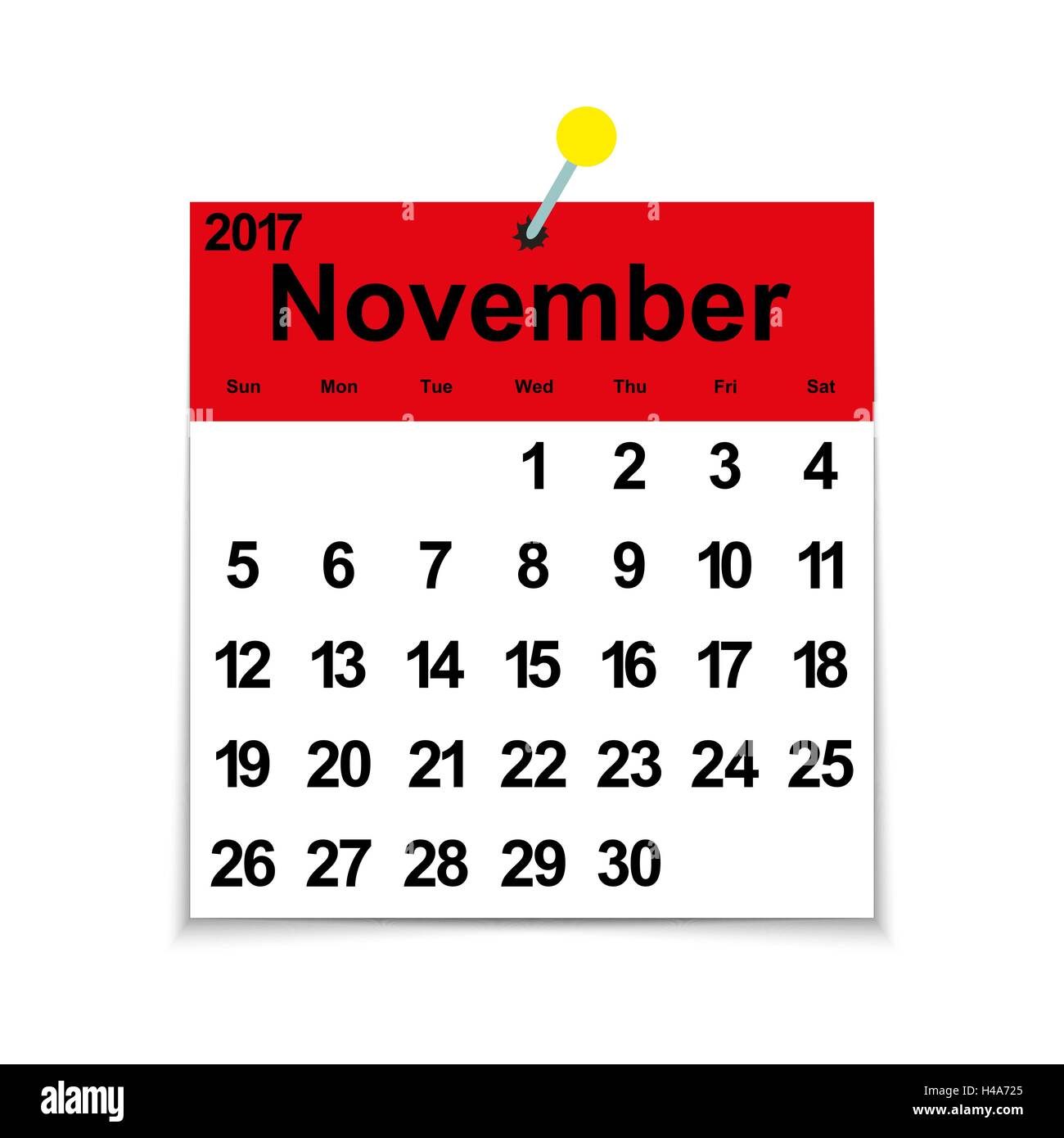 Calendario di foglia 2017 con il mese di novembre Illustrazione Vettoriale