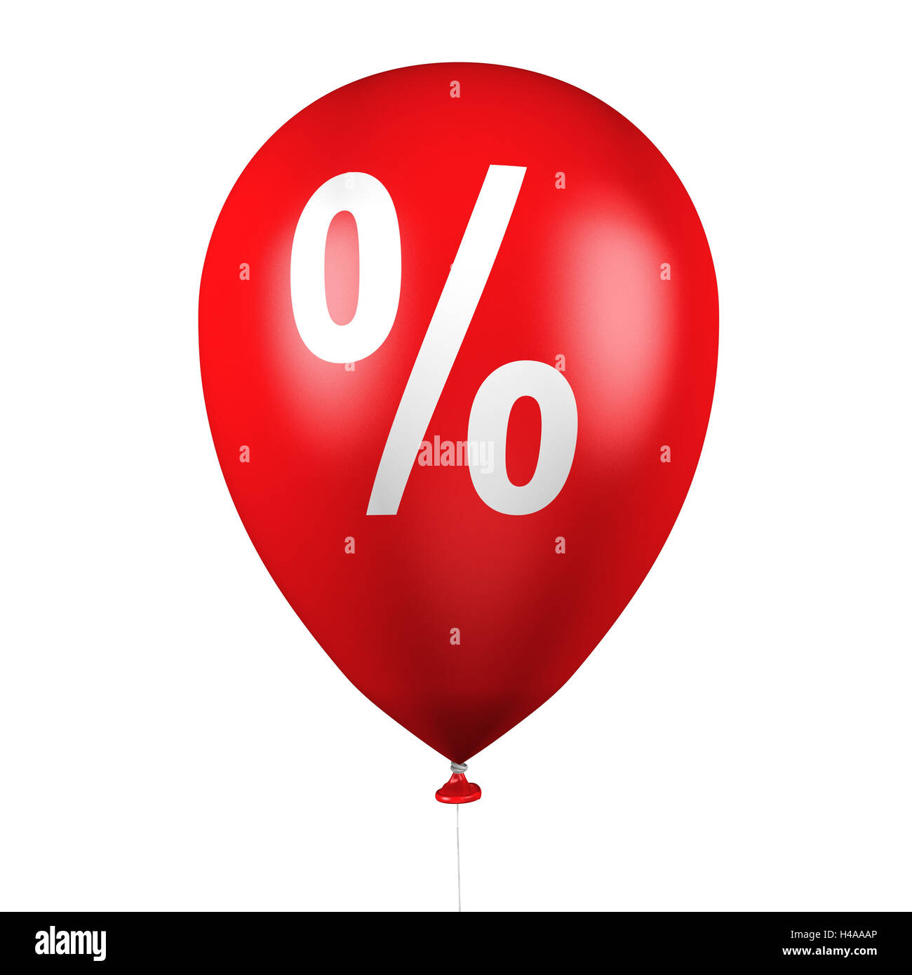 Il palloncino rosso con un segno di percentuale, sfondo bianco, Foto Stock