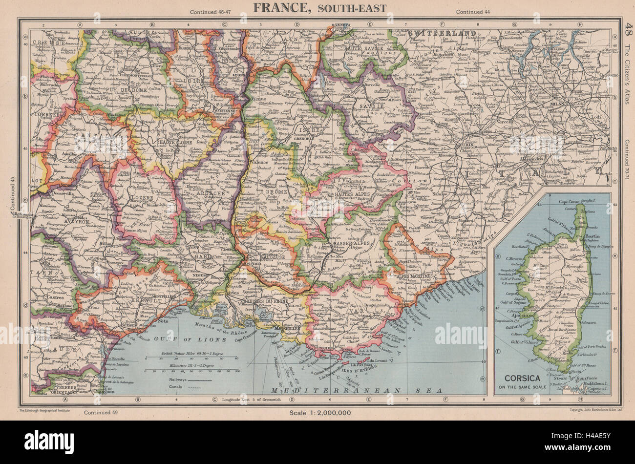 Francia sud-est pre 1947-modifica delle frontiere. w/o Tende & Mt Cenis 1944 mappa vecchia Foto Stock