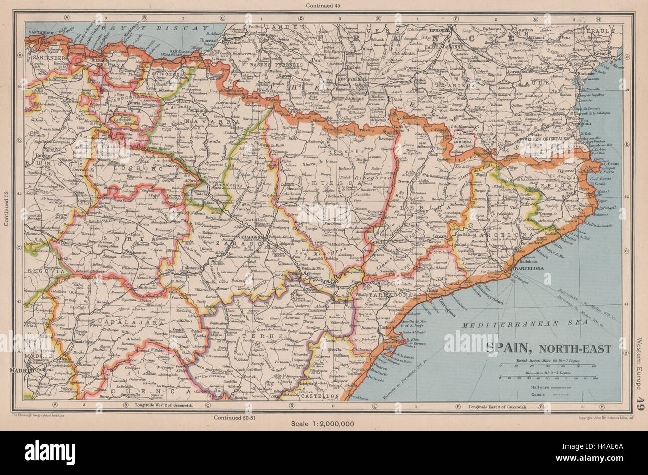 Spagna nord-est. La Catalogna (Catalunya) Aragona Navarra Paesi Baschi 1944 mappa Foto Stock