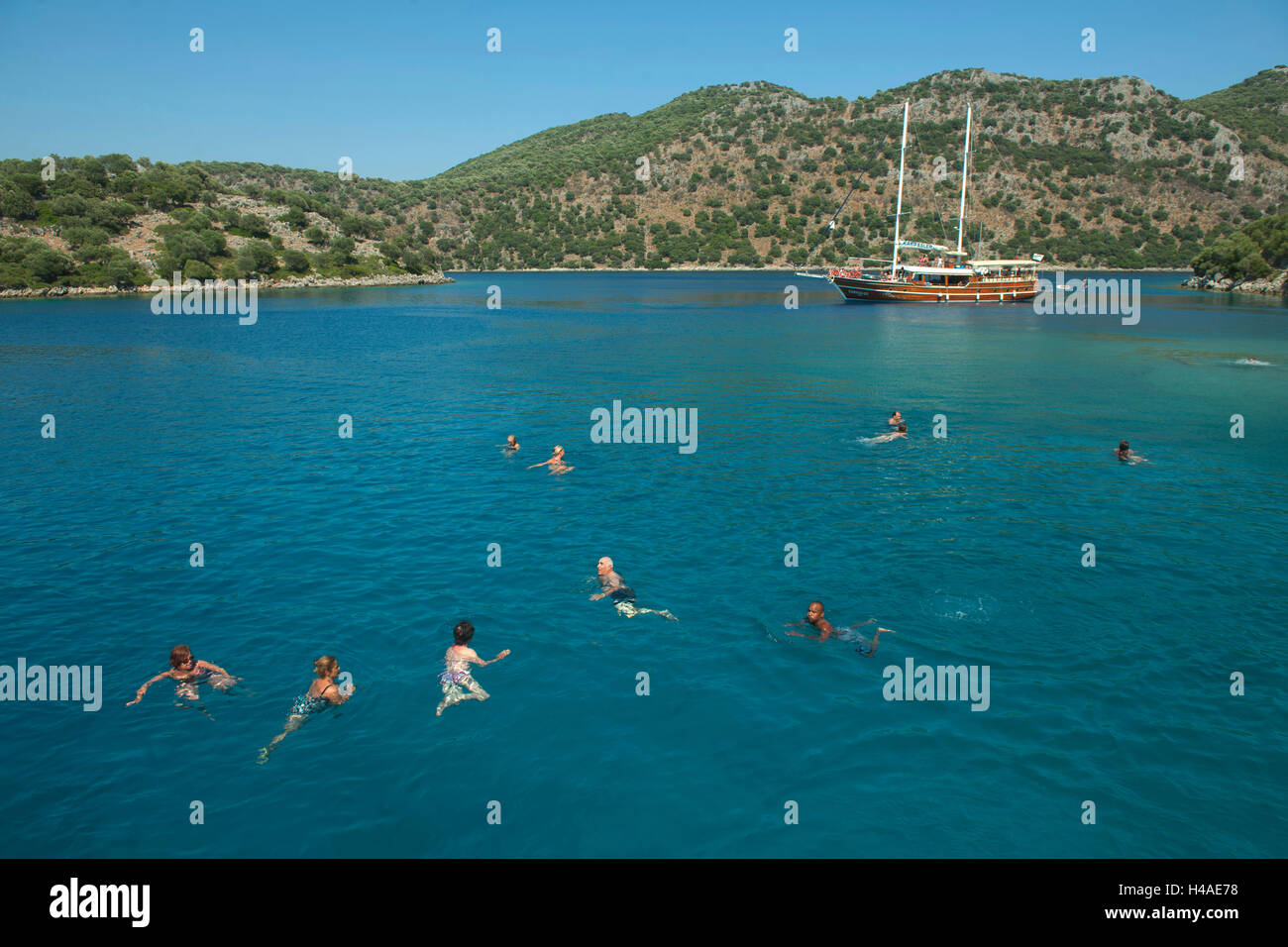 Turchia, Provincia di Mugla, Göcek, escursione con il bagno boot 12 tour dell'isola, Foto Stock