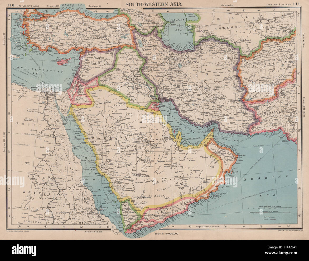 Medio Oriente. In Asia sudoccidentale Trucial Oman (UAE) Dibai (Dubai) Abu Dhabi 1944 mappa Foto Stock