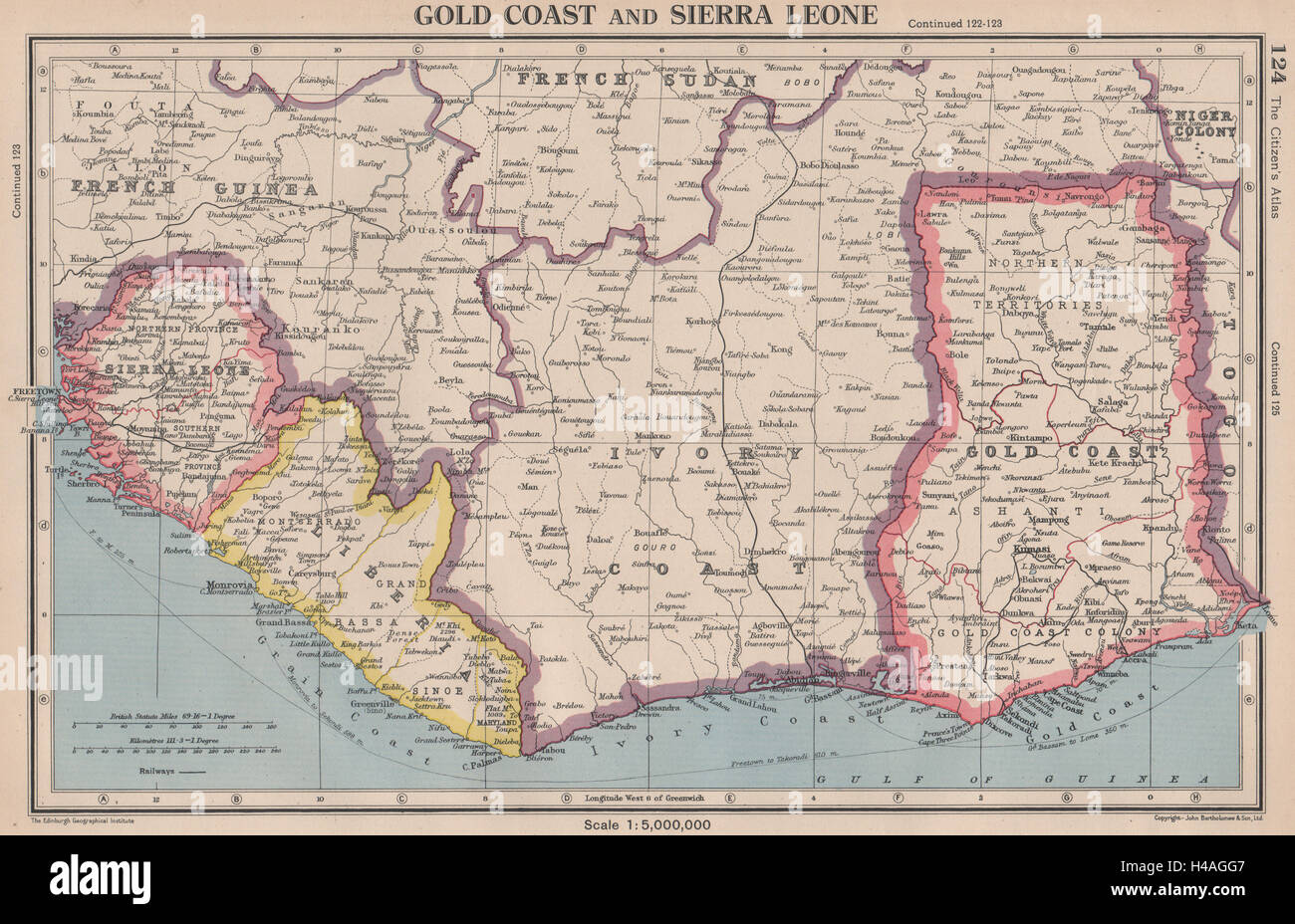 AFRICA OCCIDENTALE. Gold Coast (Ghana) Sierra Leone Liberia Costa d Avorio 1944 mappa Foto Stock