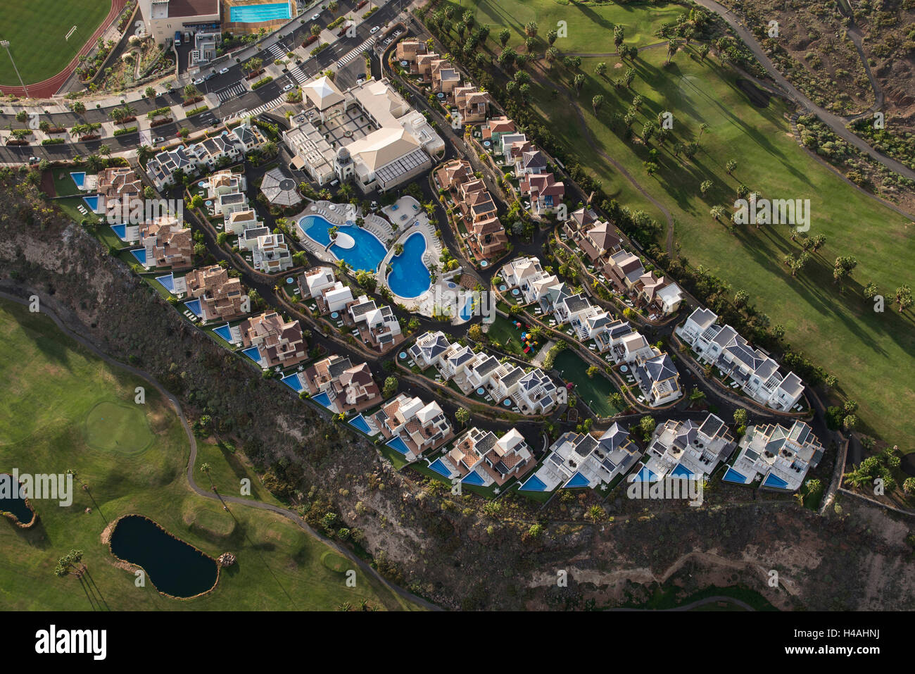 Hotel suite Villa Maria, Golf hotel, Tenerife Golf Costa Adeje, La Caleta, foto aeree, alberghi hotel facility, il complesso di appartamenti, provincia di Santa Cruz de Tenerife, Isole Canarie, Spagna Foto Stock