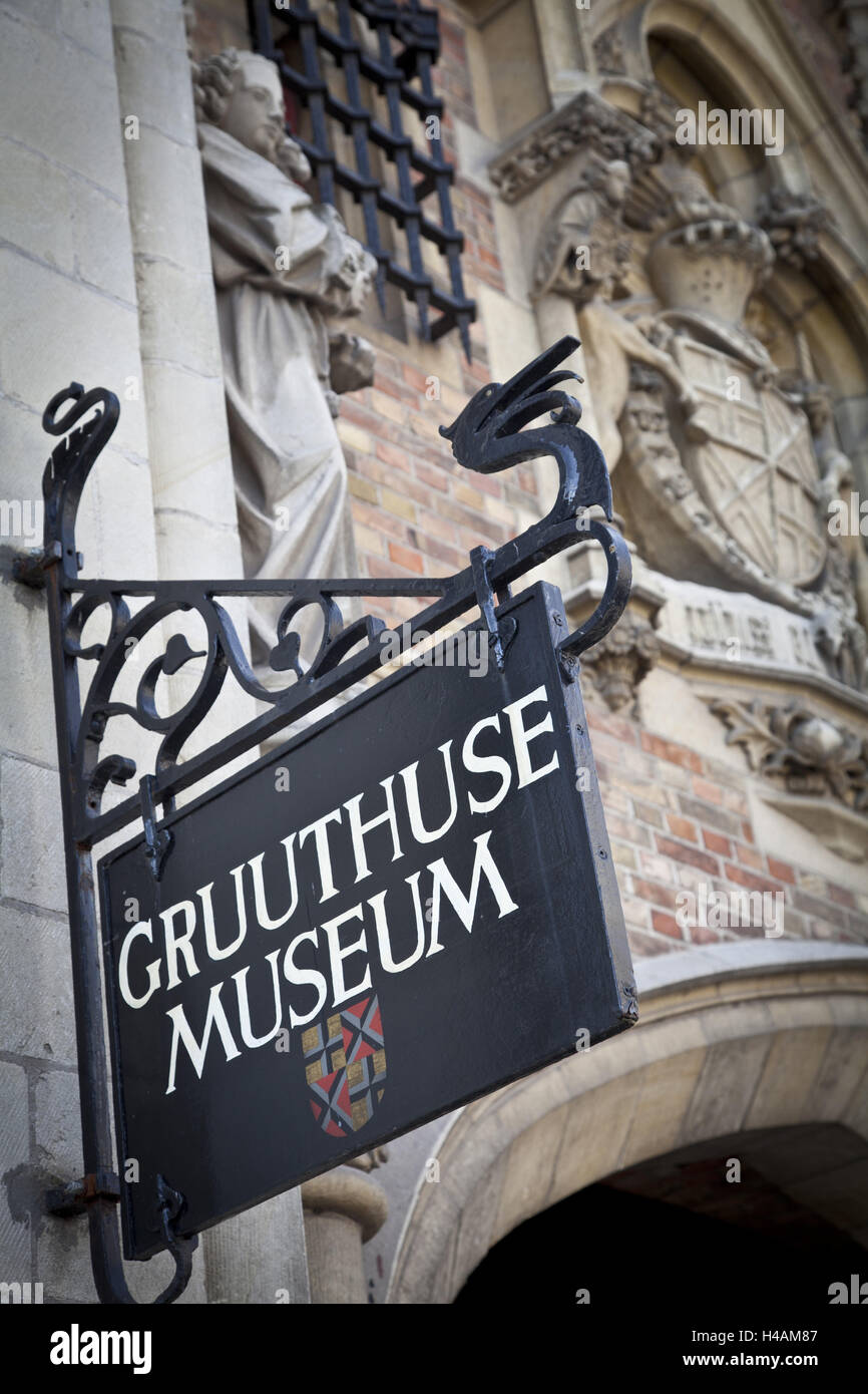 Segno presso il Museo Gruuthuse, Bruges, Belgio, Europa Foto Stock