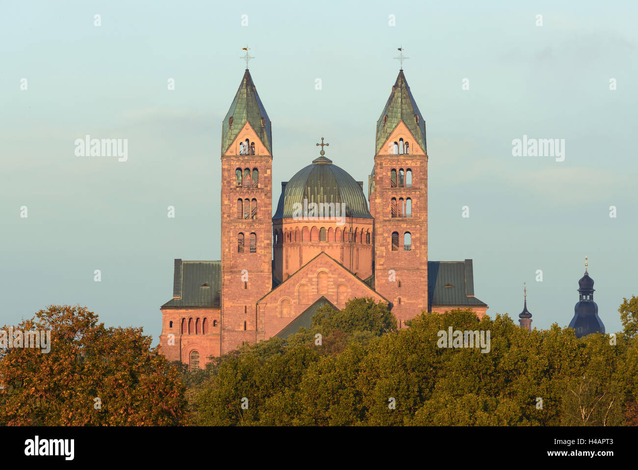 Speyer, Cattedrale imperiale, UNESCO-patrimonio culturale mondiale, sunrise, Renania-Palatinato, Germania Foto Stock