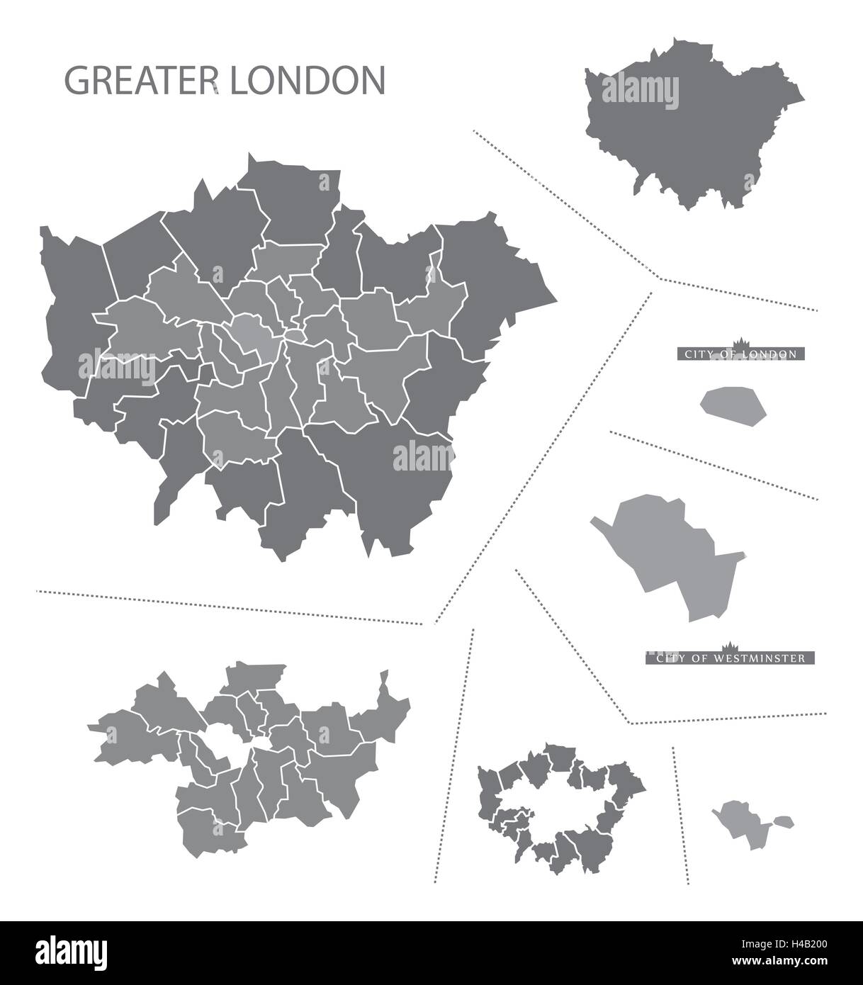Gray County Map of England, Greater London Illustrazione Vettoriale