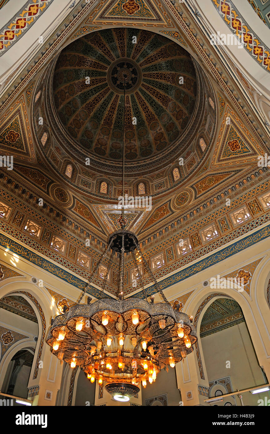 Internior cupola ornata decorazione, principale moschea, Aswan, Alto Egitto Foto Stock