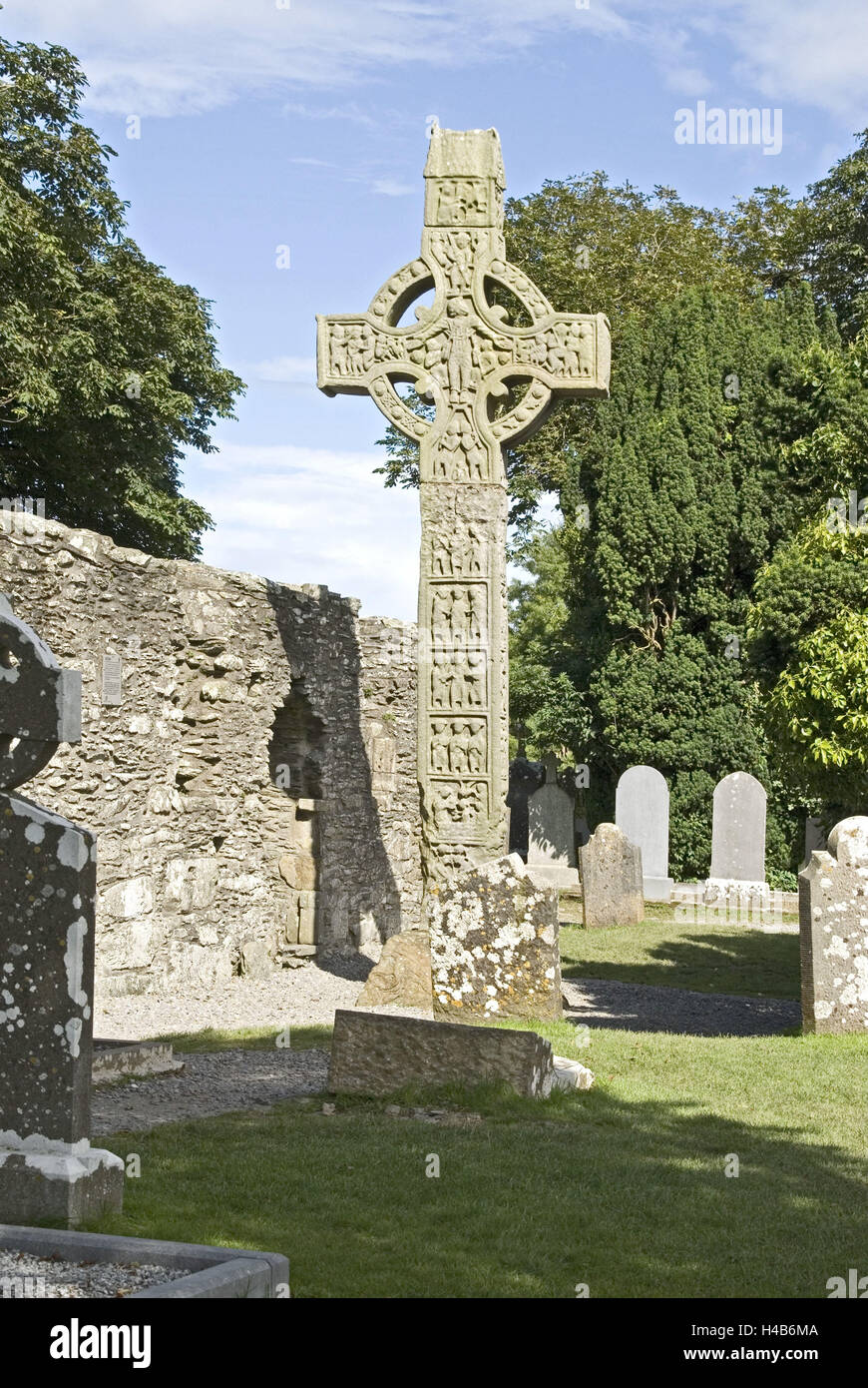 In Irlanda, il Leinster, Louth, Monasterboice, chiostro impianto, 5. Cento., cimitero, croce, Foto Stock