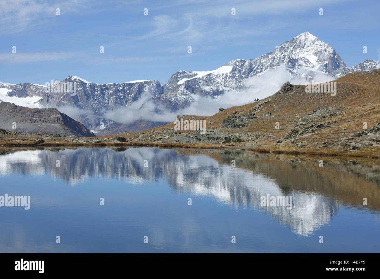 La Svizzera, Vallese, cerio-debolmente, vista al Dent Blanche con Riffelsee, Foto Stock