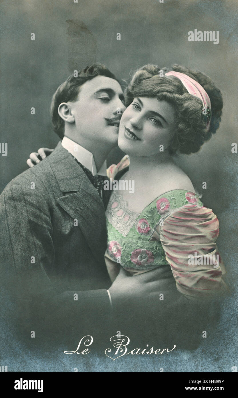 Cartolina, storico, giovane, Kiss, corsa, Le Baiser, Foto Stock