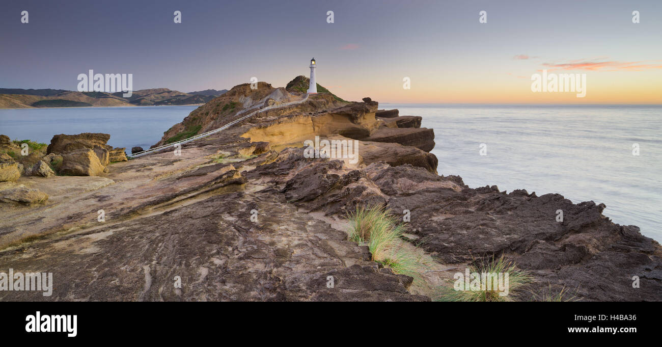 Castle Point lighthouse, arenaria, Wellington, Isola del nord, Nuova Zelanda Foto Stock