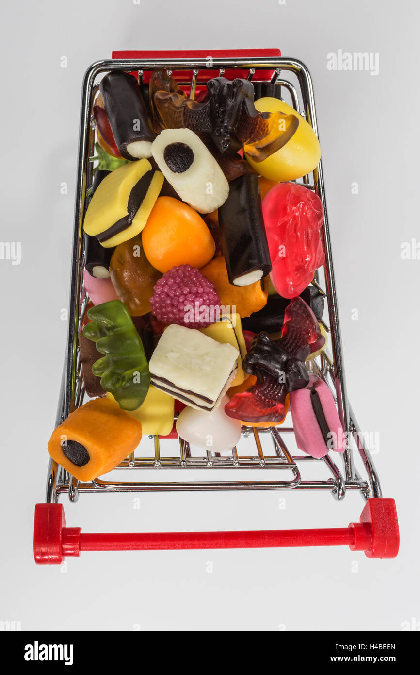 Carrello con Haribo Color-Rado miscela, dal di sopra, Foto Stock