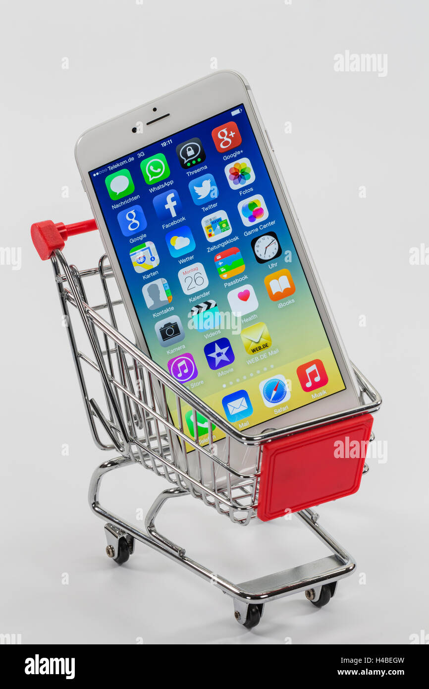 Carrello spesa, Apple iPhone 6Plus, immagine simbolica, consumo, Foto Stock