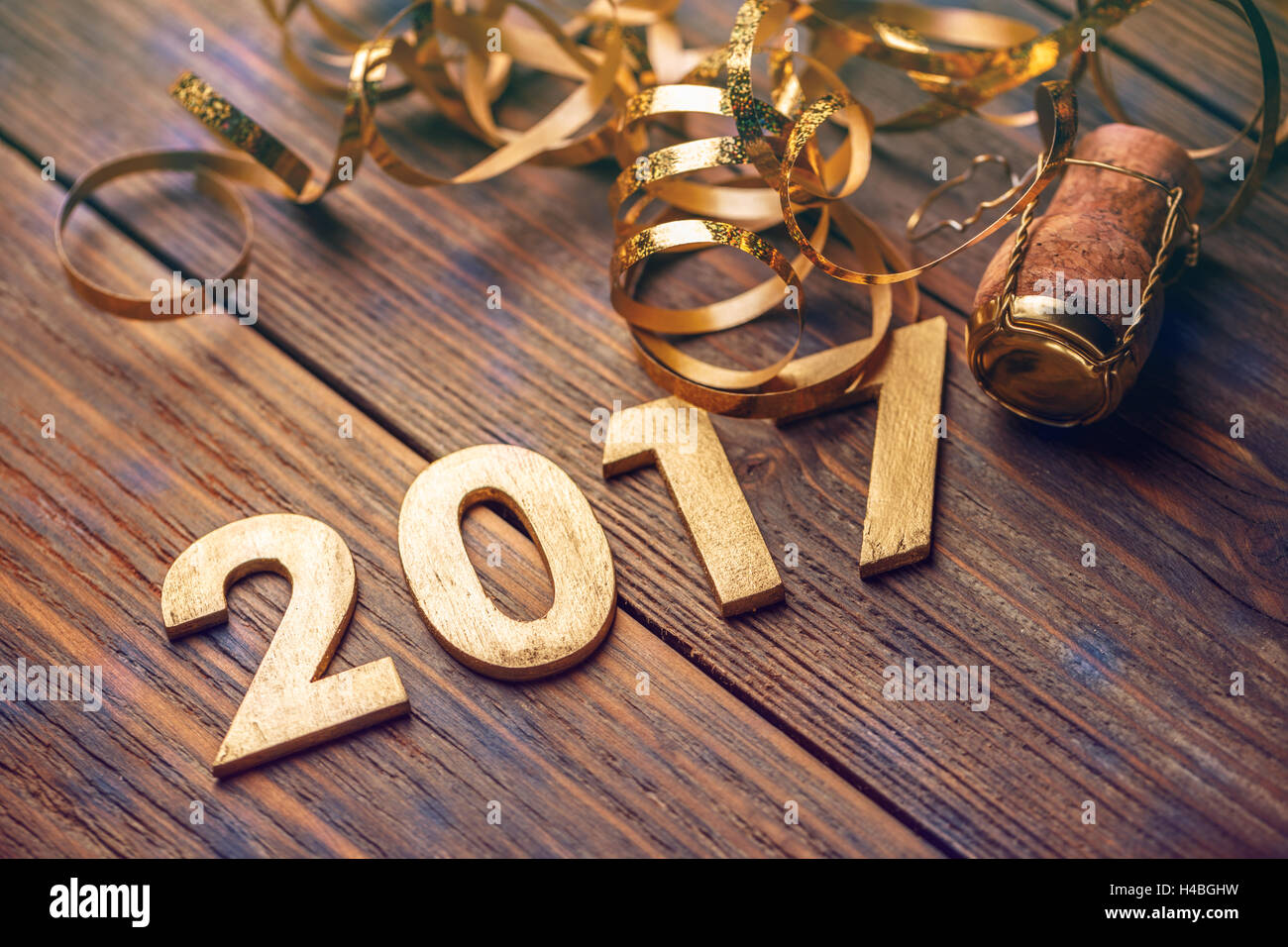 2017 anno numero di legno su vintage sfondo di legno Foto Stock
