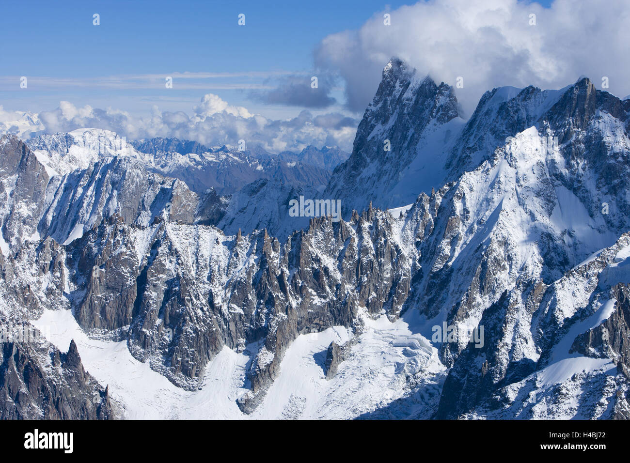 Aghi di bile, Montblanc massiccio, Chamonix-Mont-Blanc, Foto Stock