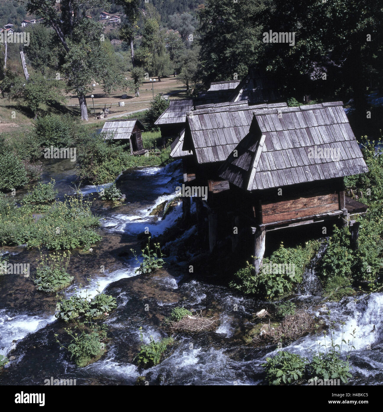La Bosnia Erzegovina, Jajce, gli antichi mulini ad acqua, Foto Stock