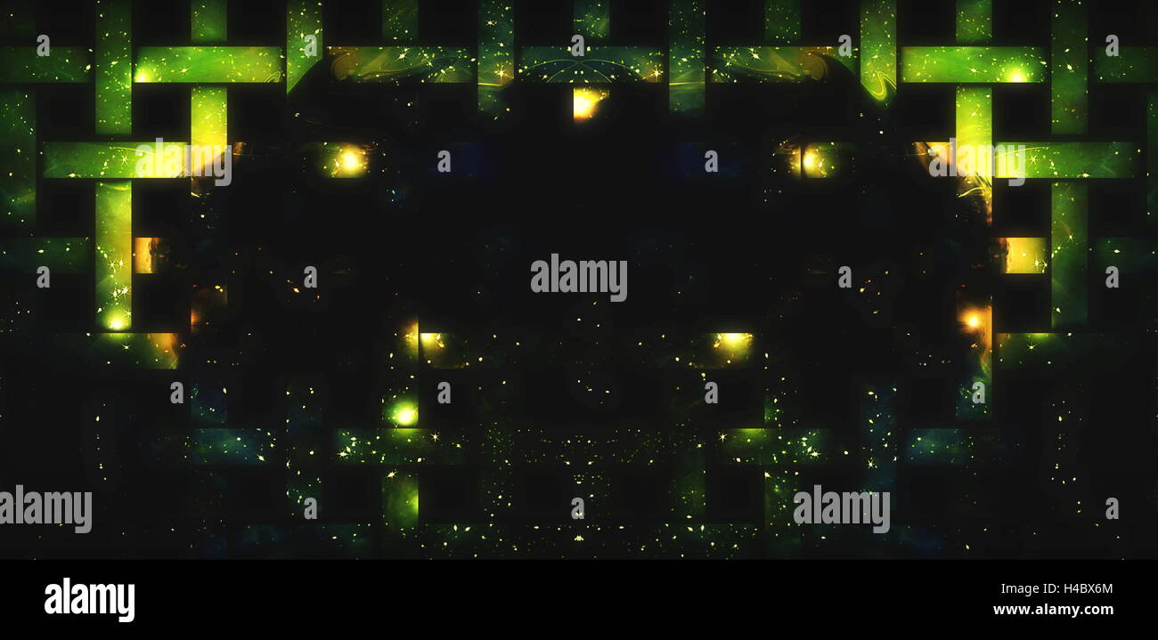 Drago cosmica nello spazio e stelle, blu cosmici sfondo astratto. Effetto mosaico. Foto Stock