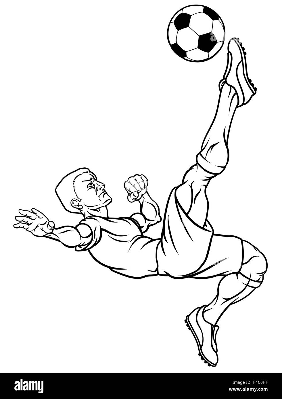 Un'azione imballate cartoon football soccer player calciare la palla Foto Stock