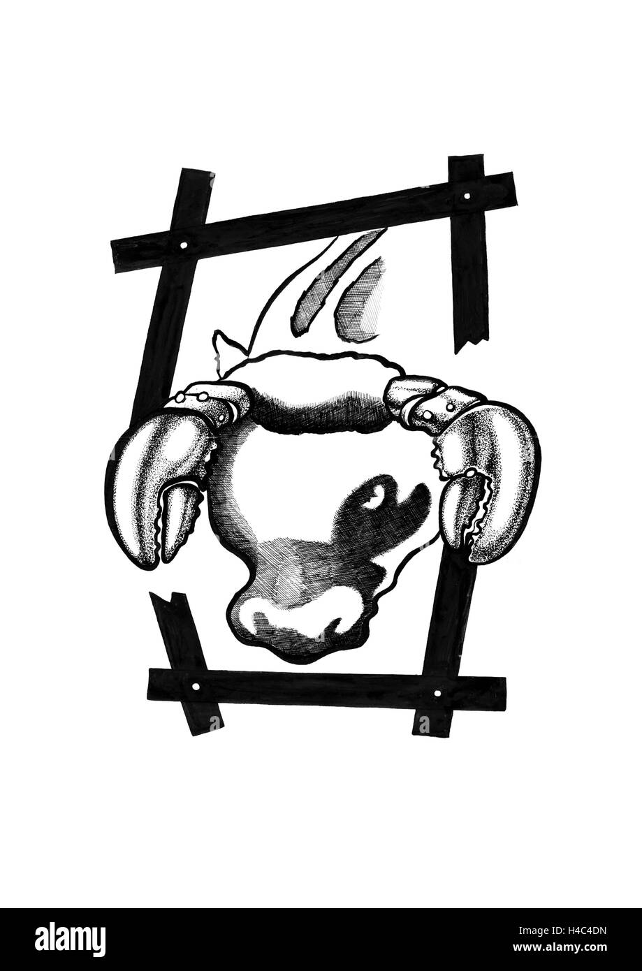 Scheda del menu Surf and Turf, carne, pesce, crostacei e molluschi Foto Stock