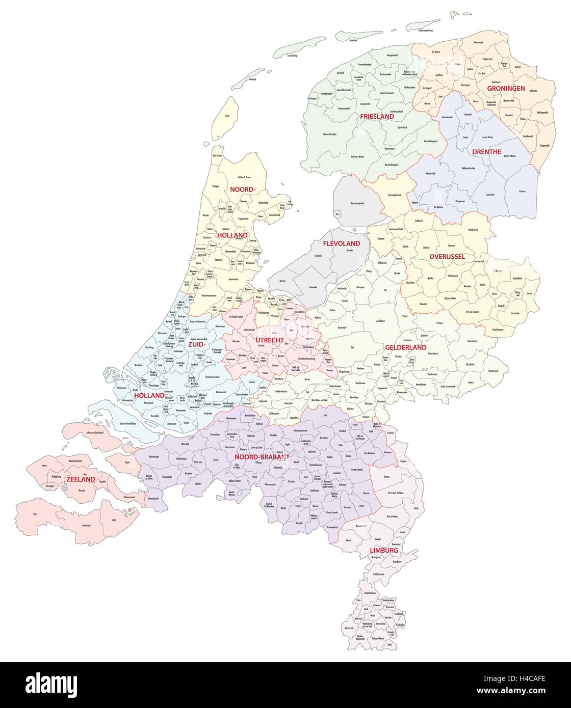Paesi Bassi mappa amministrativa Illustrazione Vettoriale