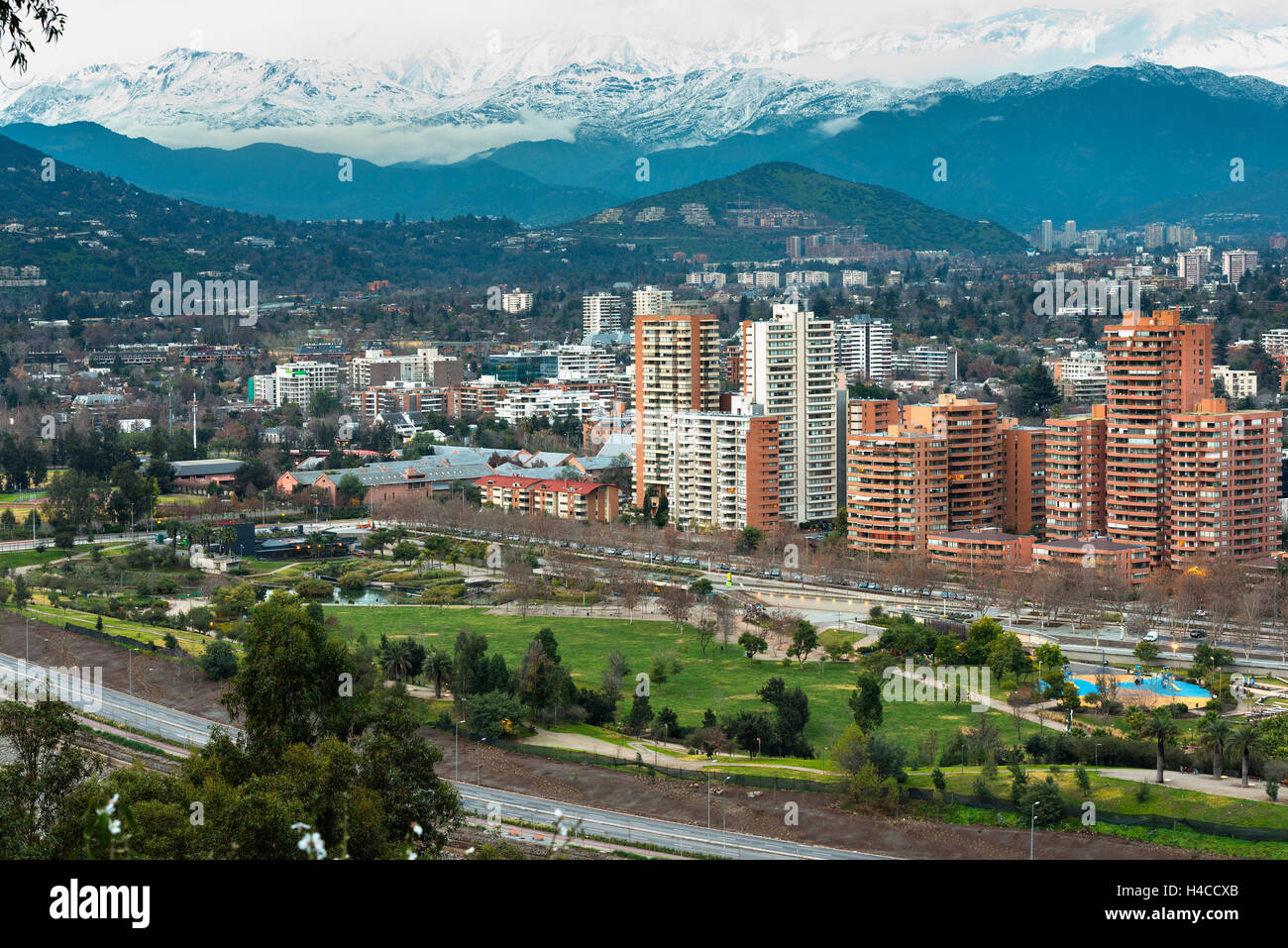 Il Bicentennial Park in benestante quartiere Vitacura, Santiago de Cile Foto Stock