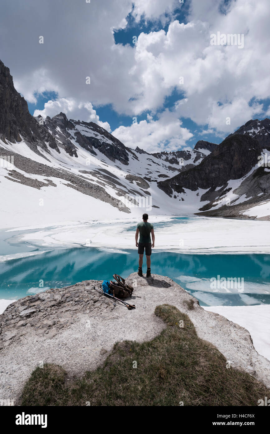 Francia, Alpi, montagne, Hautes-Alpes, Ice Age, ghiaccio, neve, lago, lago di montagna, congelate, Foto Stock