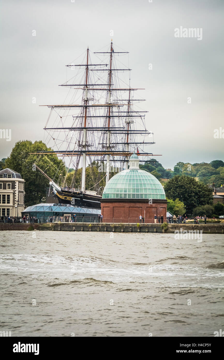 Il clipper da tè Cutty Sark restaurato a Greenwich, Londra, Inghilterra, Regno Unito Foto Stock
