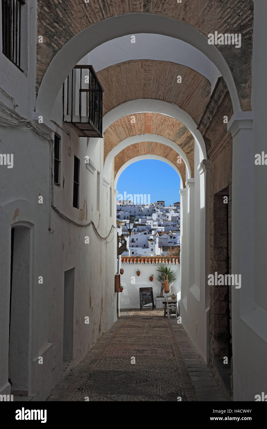 Spagna, Andalusia vejer de la Frontera, villaggio bianco in provincia di Cadice, vista da Schwibboegen la Chiesa del Divino Salvador a Neustadt Foto Stock