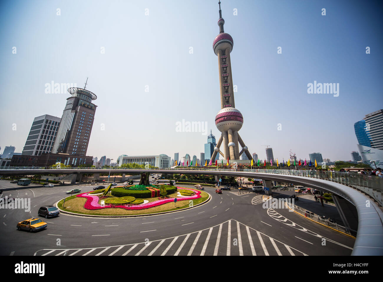 Asia, Cina Shanghai Pudong, Oriental Pearl TV Tower Foto Stock