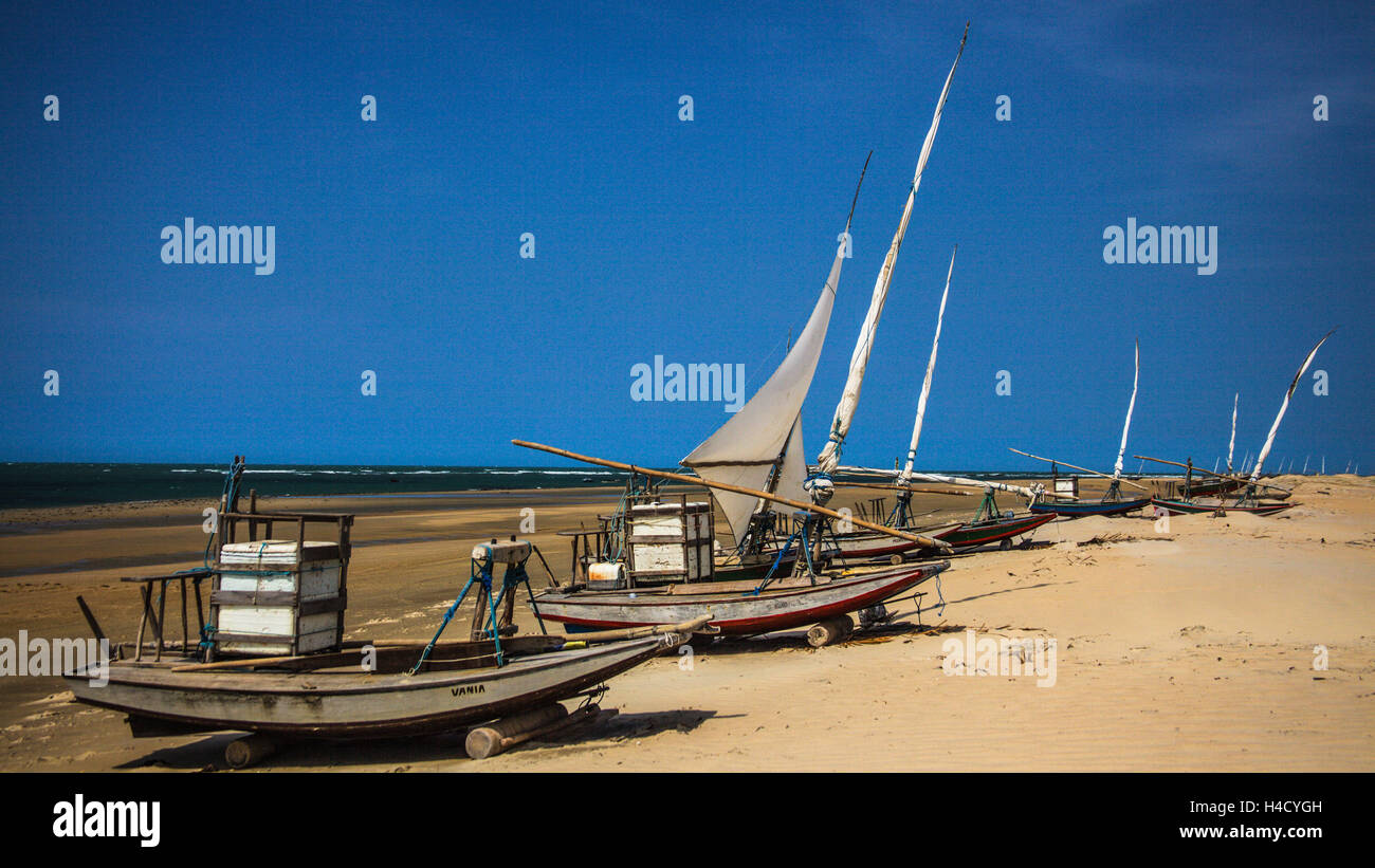 Il Brasile, tra Sao Luis e Jericoacoara, spiaggia, barche a vela Foto Stock