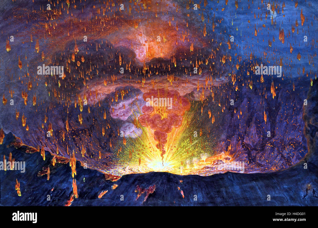 Der Crater des Vesuvs mit dem Ausbruch von - il cratere del Vesuvio con il focolaio di 1828 August Kopisch 1799 - 1853 il tedesco in Germania ( Monte Vesuvio - Monte Vesuvio è una somma-uno stratovulcano situato sul Golfo di Napoli in Campania, Italia, 9 km (5.6 mi) di Napoli . Foto Stock