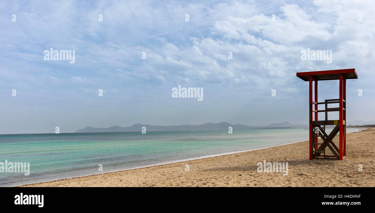 Badia d'Alcudia, spiaggia, bay, riposo, Spagna, Maiorca, isole Baleari, Isole Baleari, scenario, acqua, blu, verde, sabbia, vacanze, viaggi, resto Foto Stock