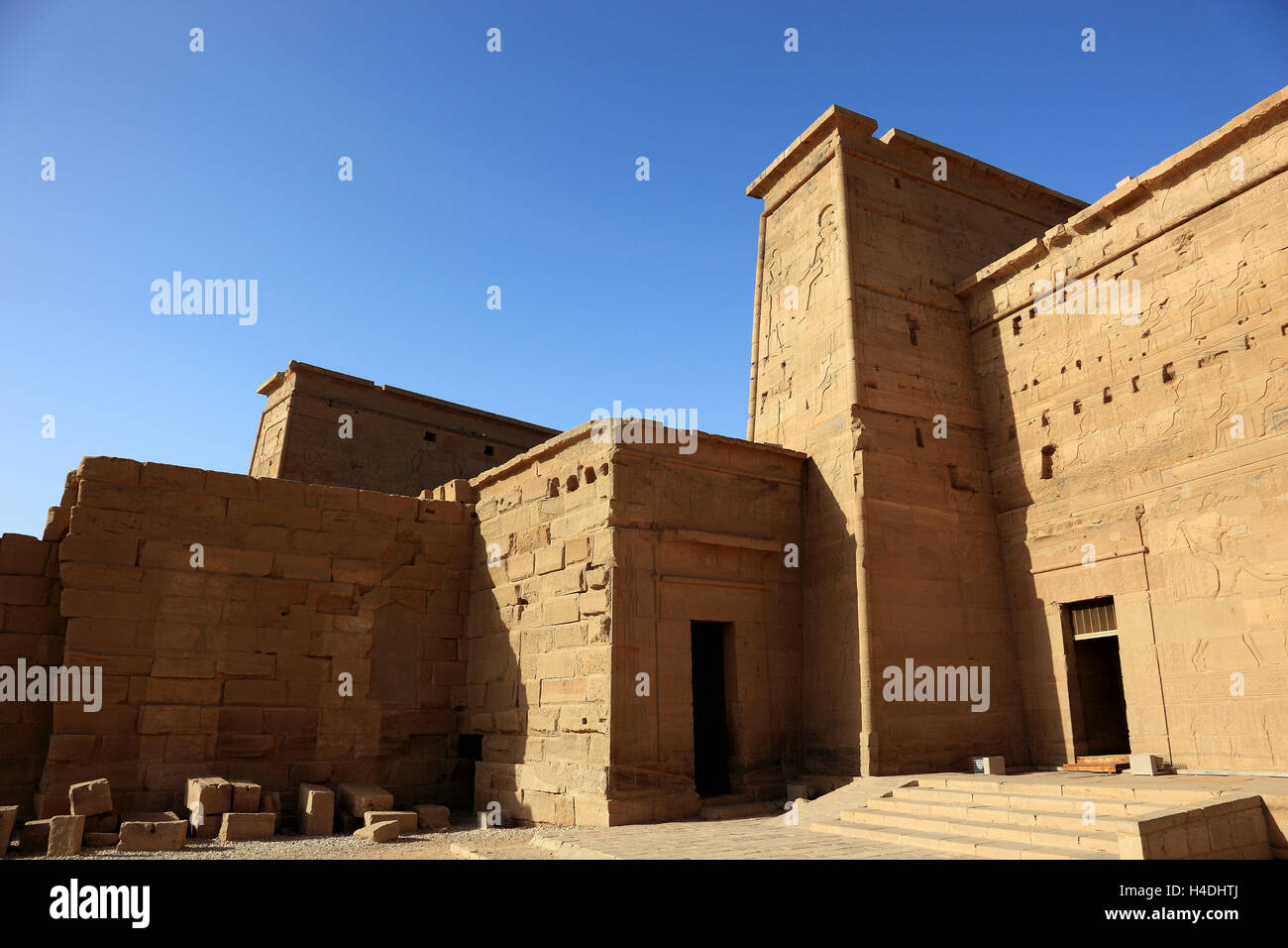 Isistempel, Isis Tempio Philae sull'isola Agilkia, tempio di Iside, parte il tempio di piante, Africa, Alto Egitto, Foto Stock