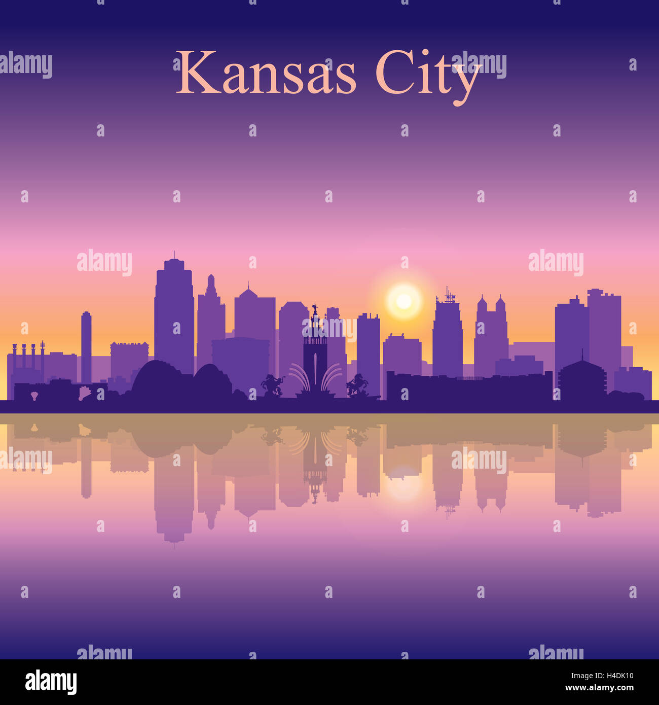 Kansas City silhouette su sfondo al tramonto Foto Stock