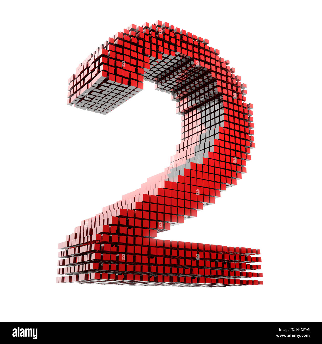3D-due cifre in rosso i frammenti di materiale in formato digitale nella parte anteriore del Hntergrund bianco Foto Stock