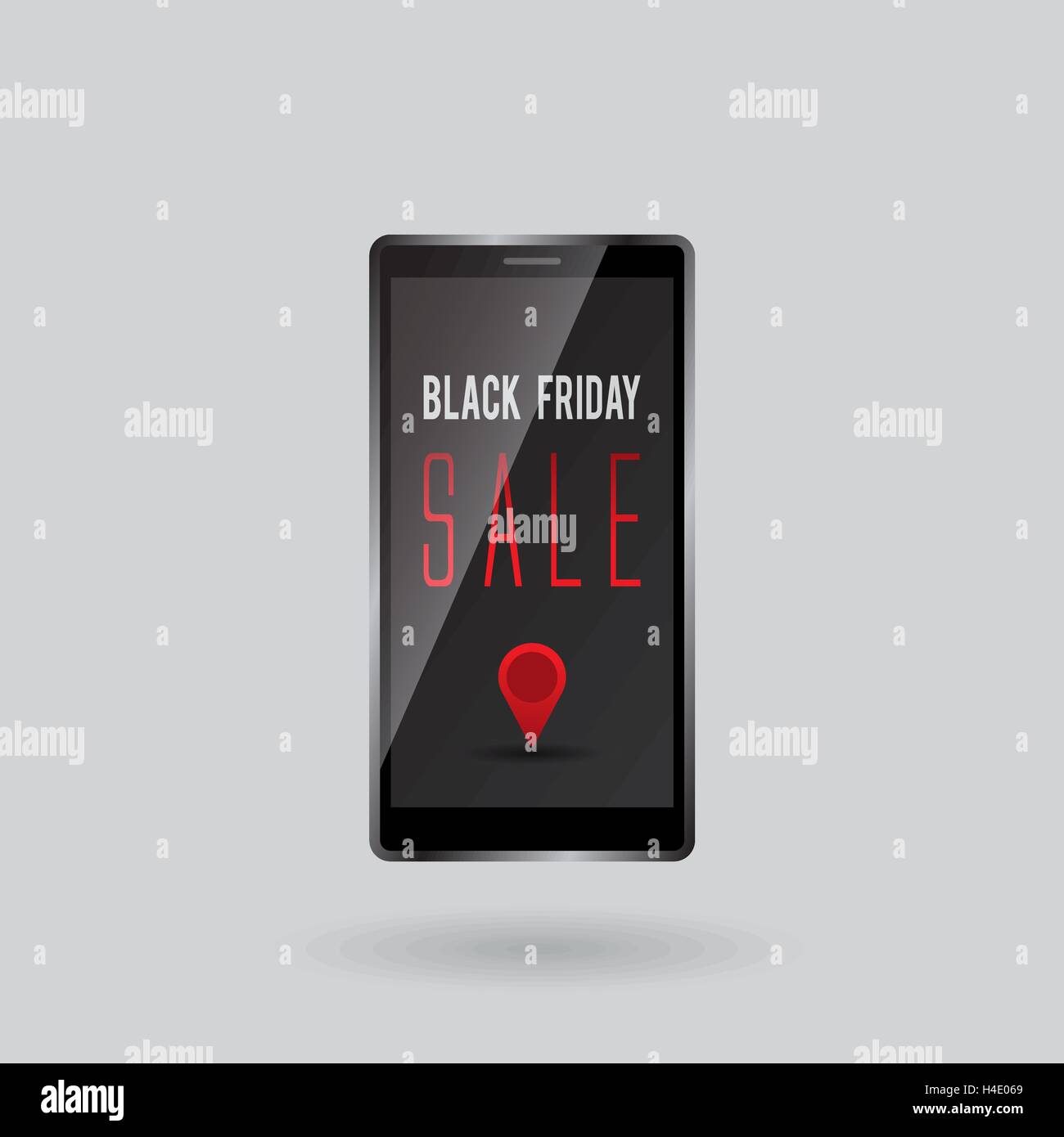 Venerdì nero vendita testo con tag geo simbolo sul mobile schermo gadget illustrazione vettoriale Illustrazione Vettoriale