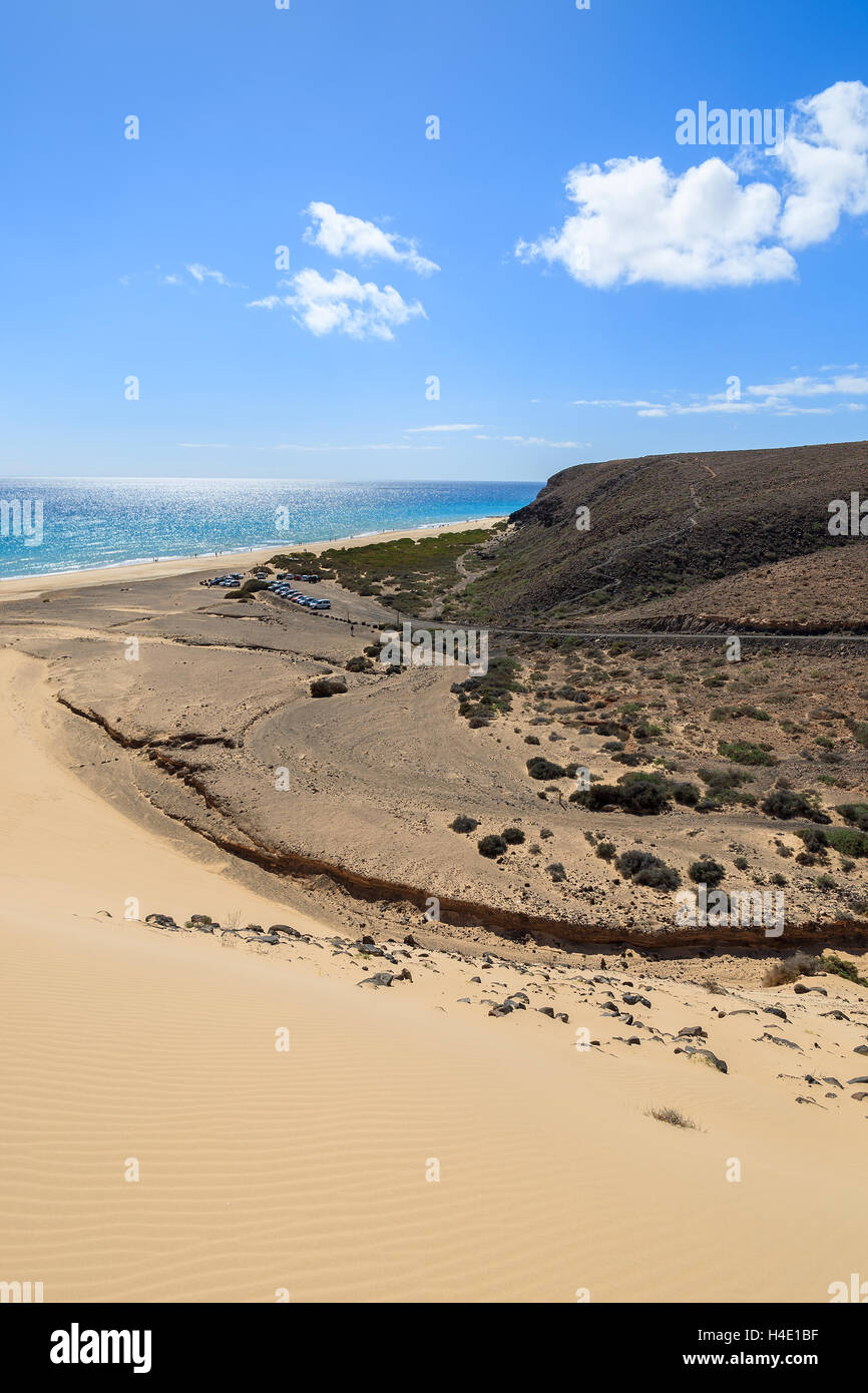 Dune di sabbia sulla spiaggia di Sotavento sulla Penisola di Jandia, Fuerteventura, Isole Canarie, Spagna Foto Stock