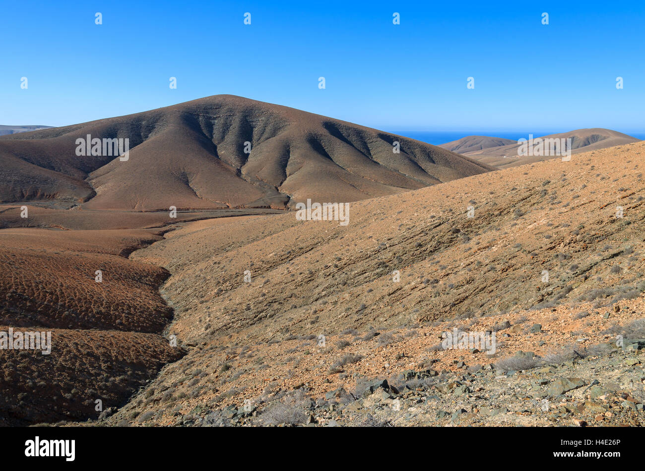 Paesaggio vulcanico di Fuertevenura vicino a Tuineje villaggio, Isole Canarie, Spagna Foto Stock